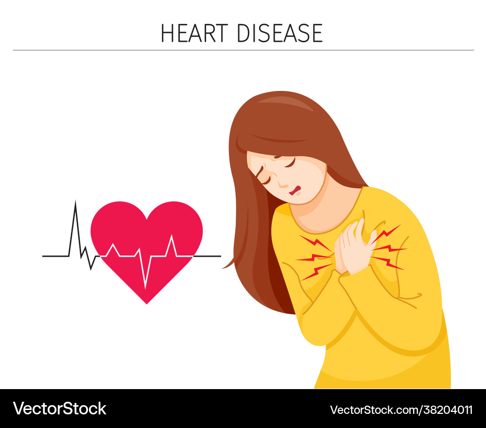Woman have chest pain heart disease symptoms Woman have chest pain heart disease symptoms vector image