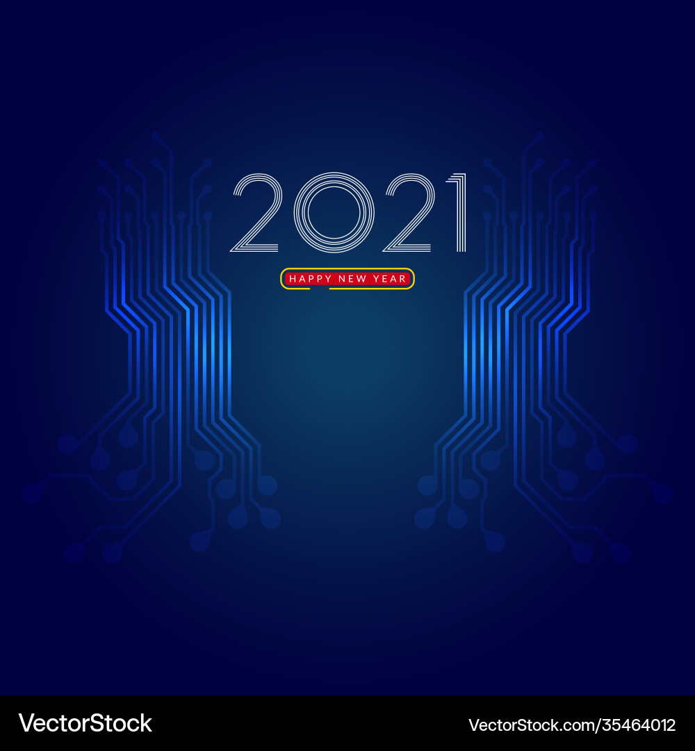 2021 happy new year text design with circuit 2021 happy new year text design with circuit vector image