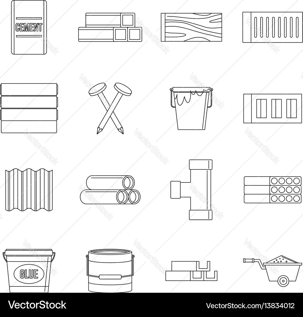 Building materials icons set outline style Building materials icons set outline style vector image