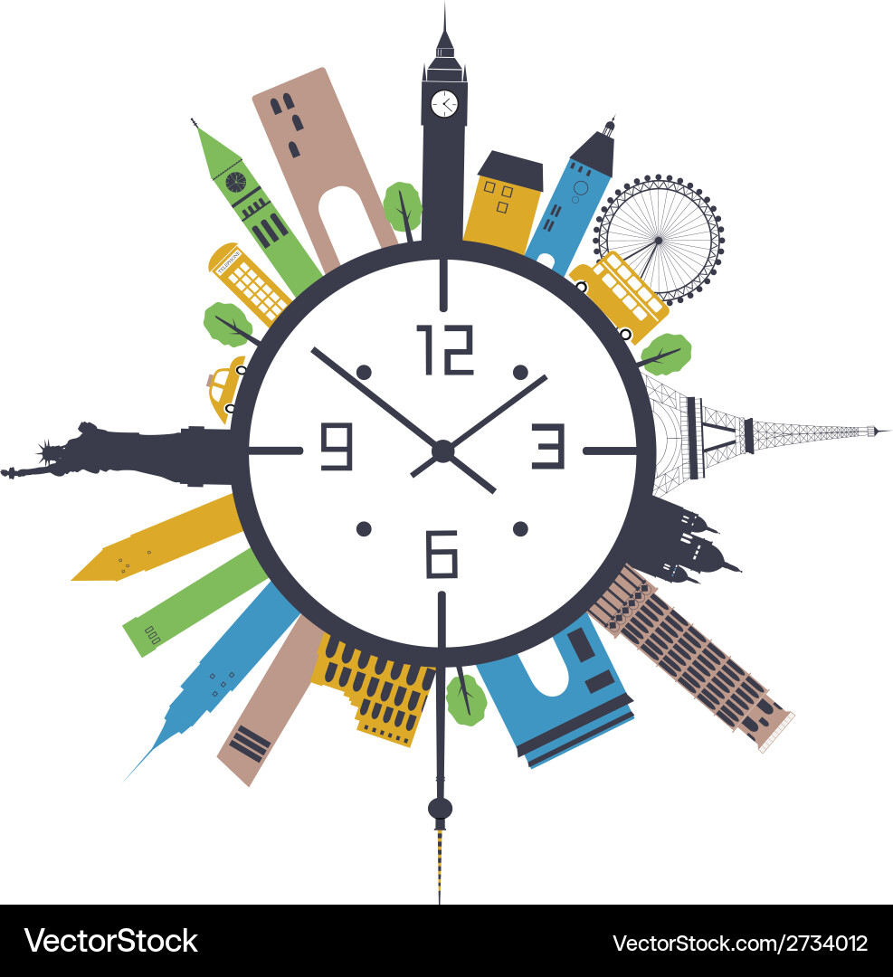 City Skyline Clock Vector Image
