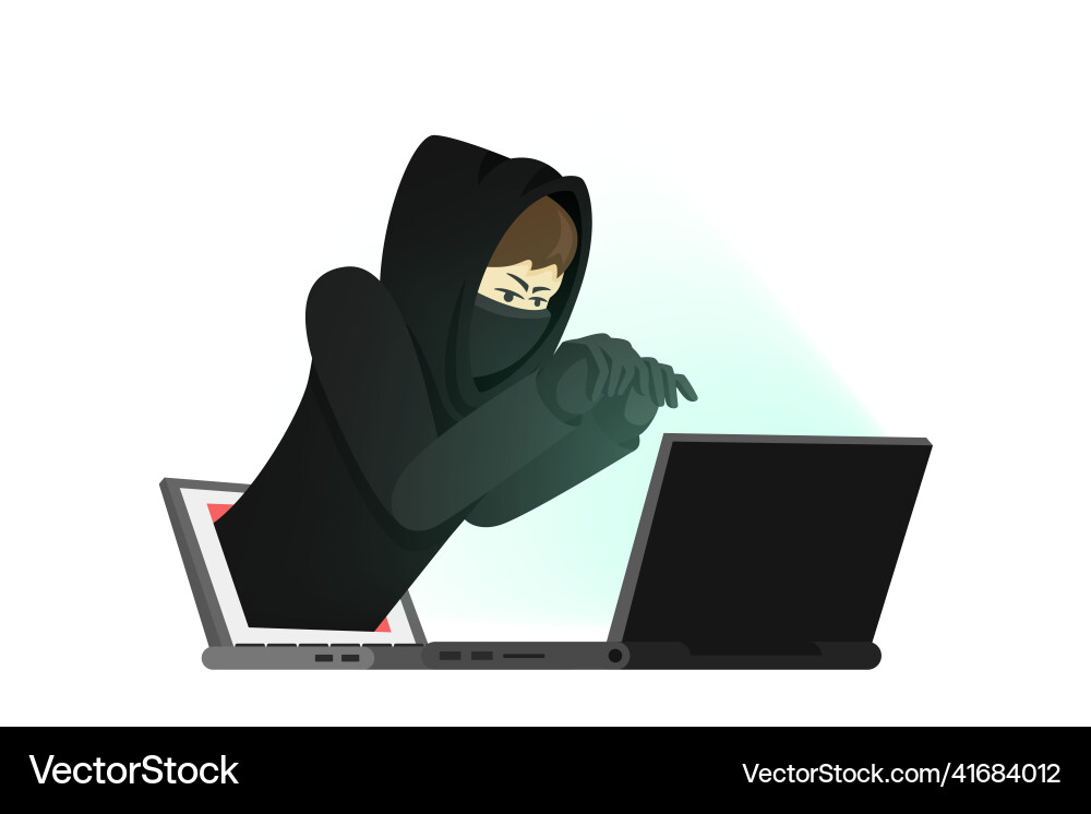Computer hacker with his notebook to hacking Vector Image