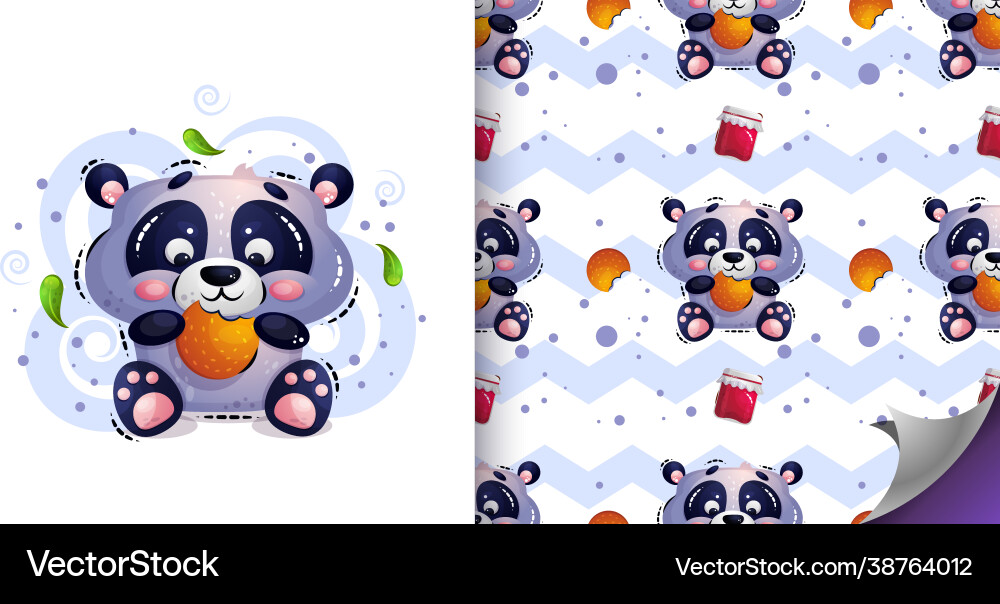 Cute hungry panda bear sits and eats cookies Cute hungry panda bear sits and eats cookies vector image