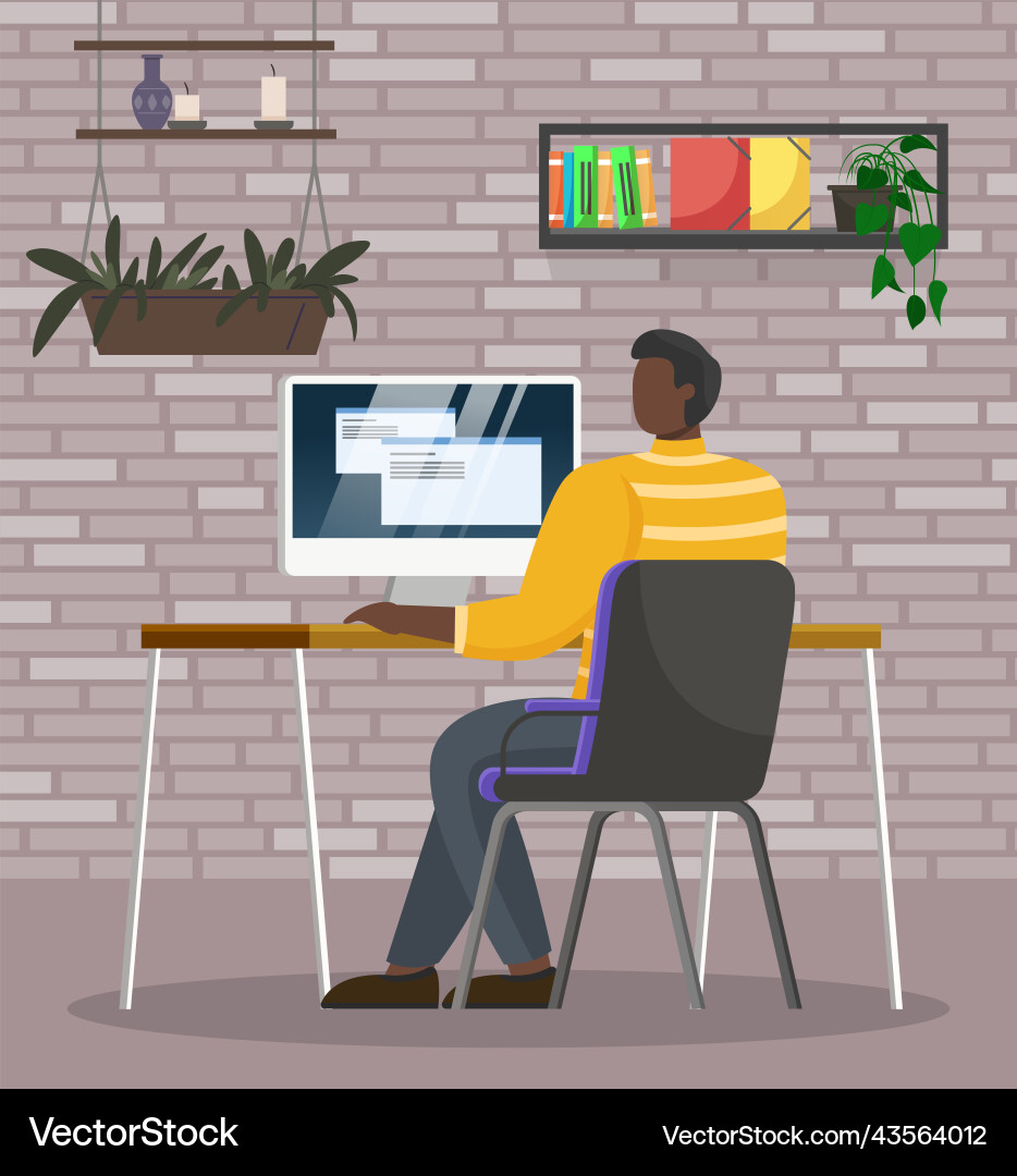 Guy with computer sitting at table home Guy with computer sitting at table home vector image