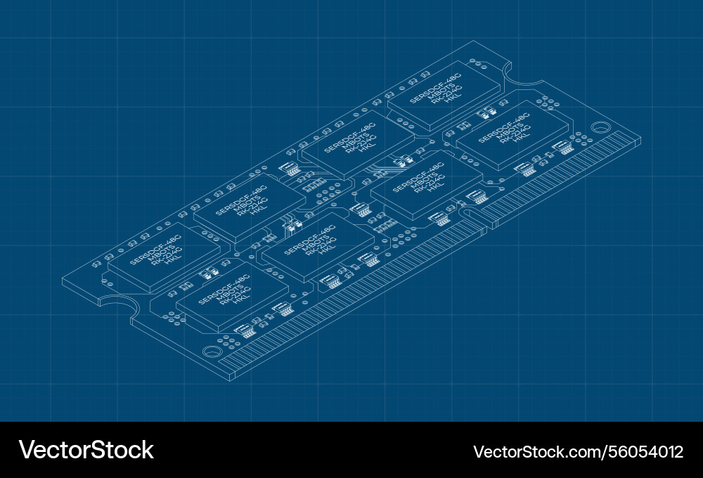 Isometric random access memory blueprint ram Isometric random access memory blueprint ram vector image
