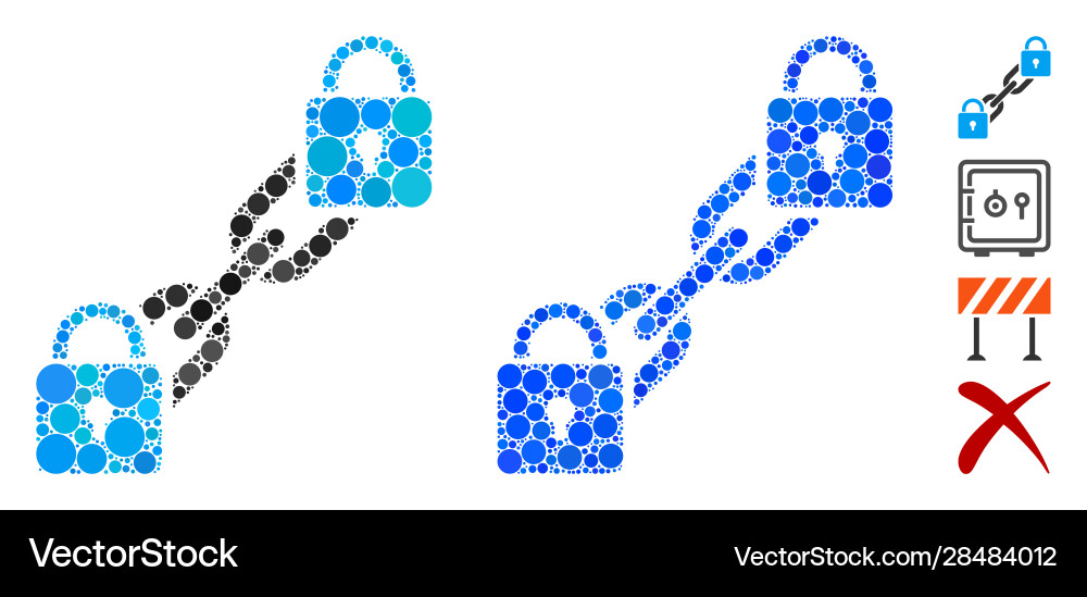 Lock blockchain mosaic icon circle dots Lock blockchain mosaic icon circle dots Vector Image