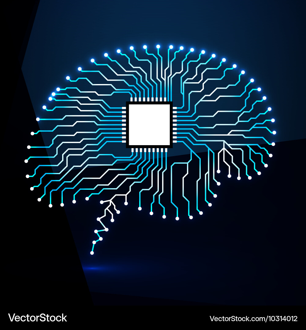 Neon brain cpu circuit board abstract vector image