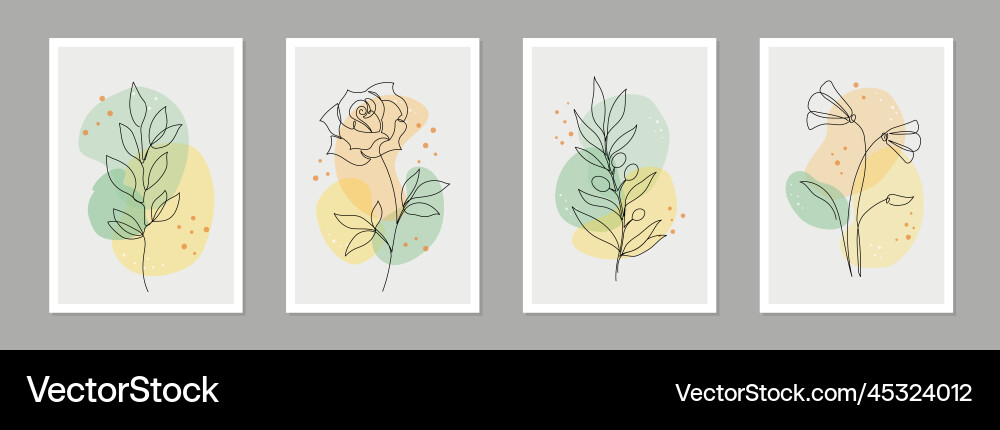 One line art flower poster set single continuous vector image