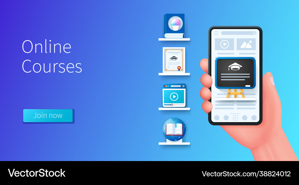Online courses banner hand holds smartphone Online courses banner hand holds smartphone vector image