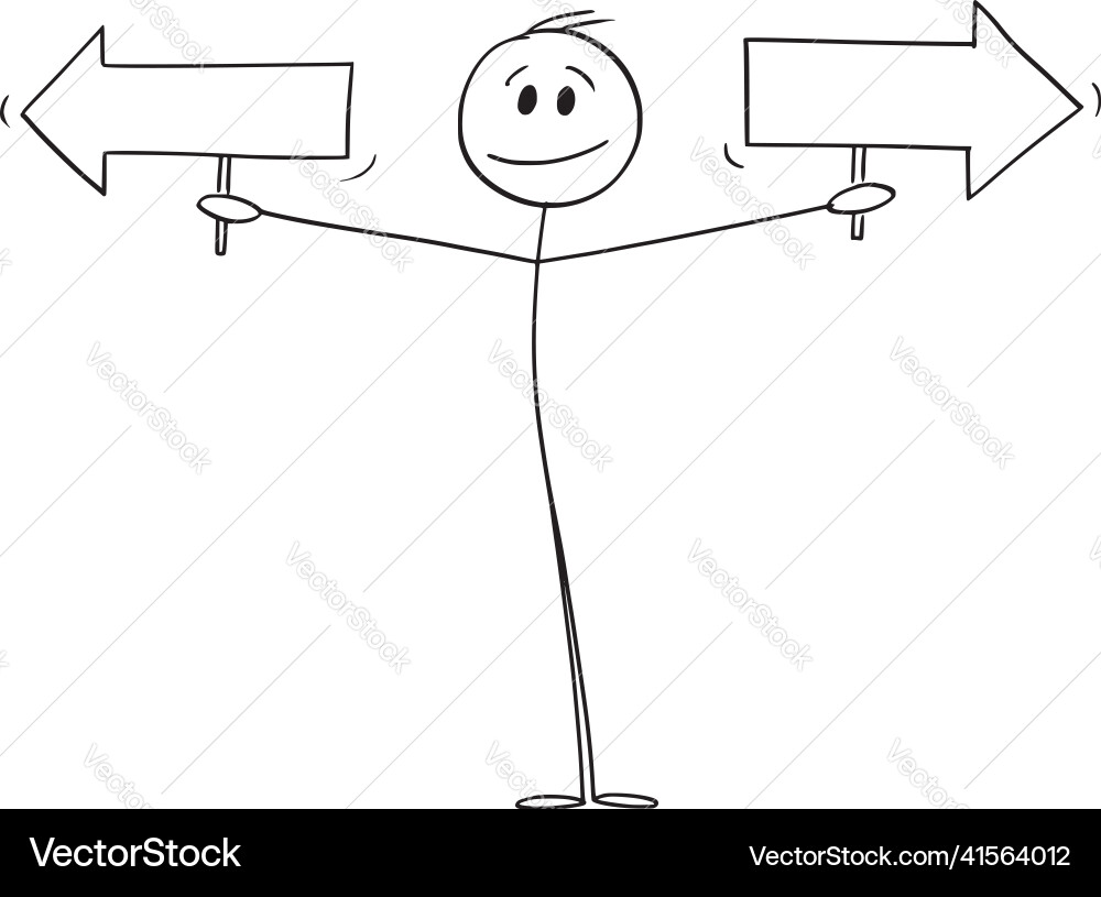 Person or businessman holding two arrows cartoon Person or businessman holding two arrows cartoon vector image