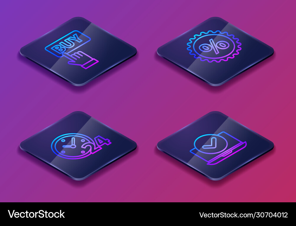 Set isometric line buy button clock 24 hours Set isometric line buy button clock 24 hours vector image