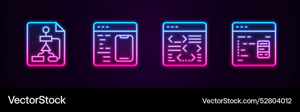 Set line flowchart software and glowing neon icon Set line flowchart software and glowing neon icon vector image