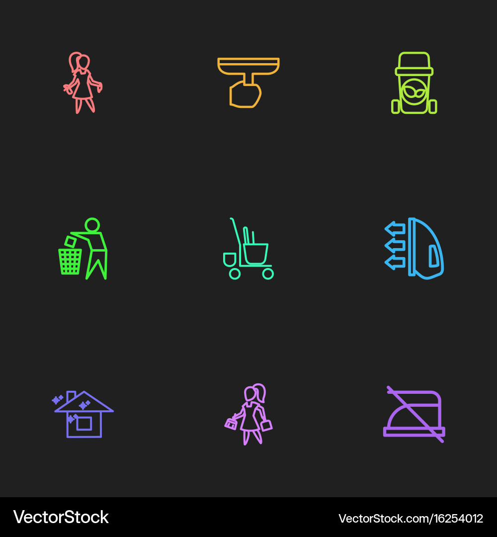 Set of 9 editable cleanup outline icons includes vector image