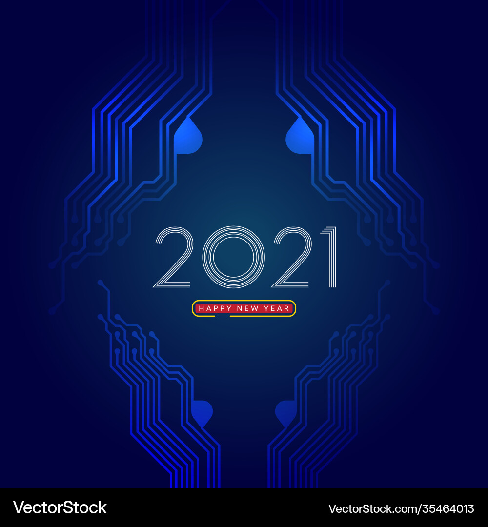 2021 happy new year text design with circuit 2021 happy new year text design with circuit vector image