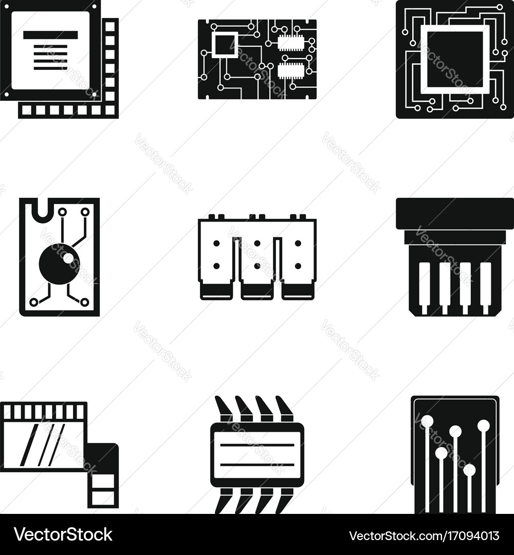 Chip icons set simple style Vector Image