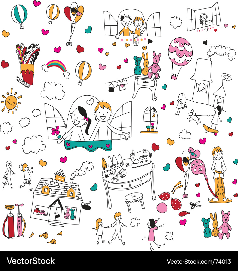 Cute Child Sketch with Balloons vector image