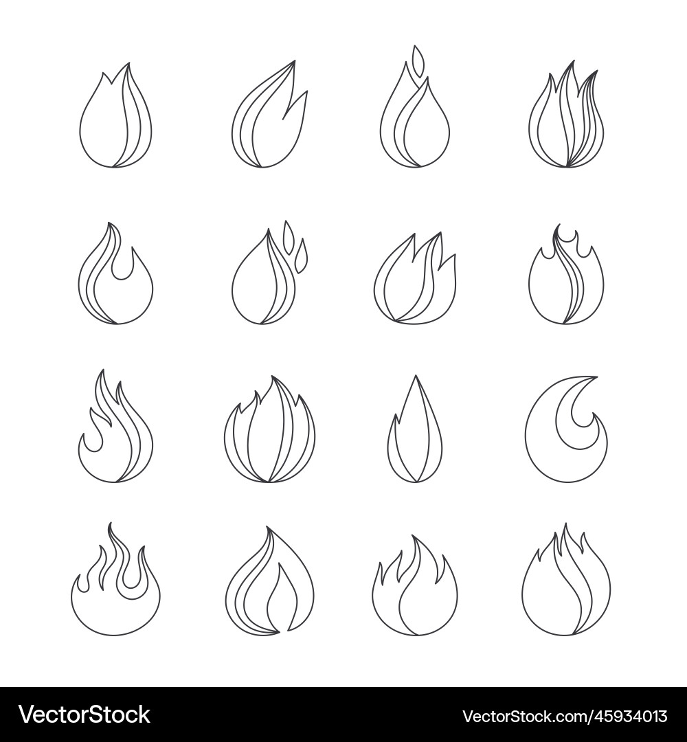 Fire flames set of icon elements simple shape vector image