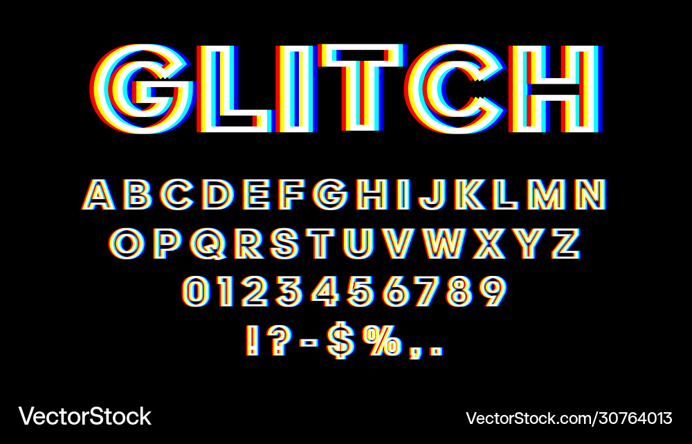 Glitch Font - 3D Distortion Effect vector image