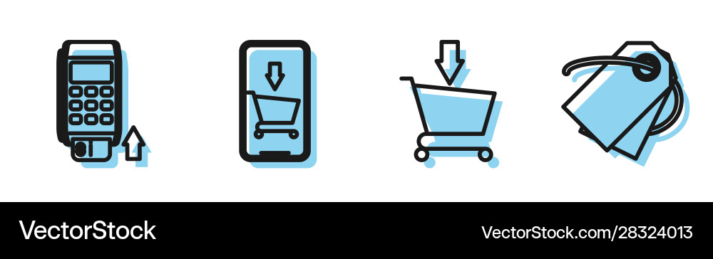 Set line add to shopping cart pos terminal Set line add to shopping cart pos terminal Vector Image