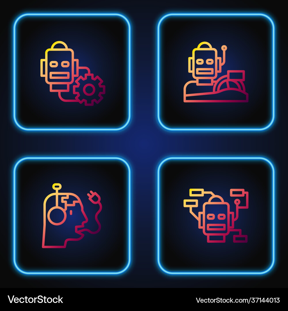 Set line robot charging battery setting Set line robot charging battery setting vector image