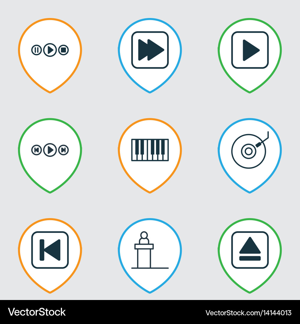 Set of 9 audio icons includes piano song ui run vector image