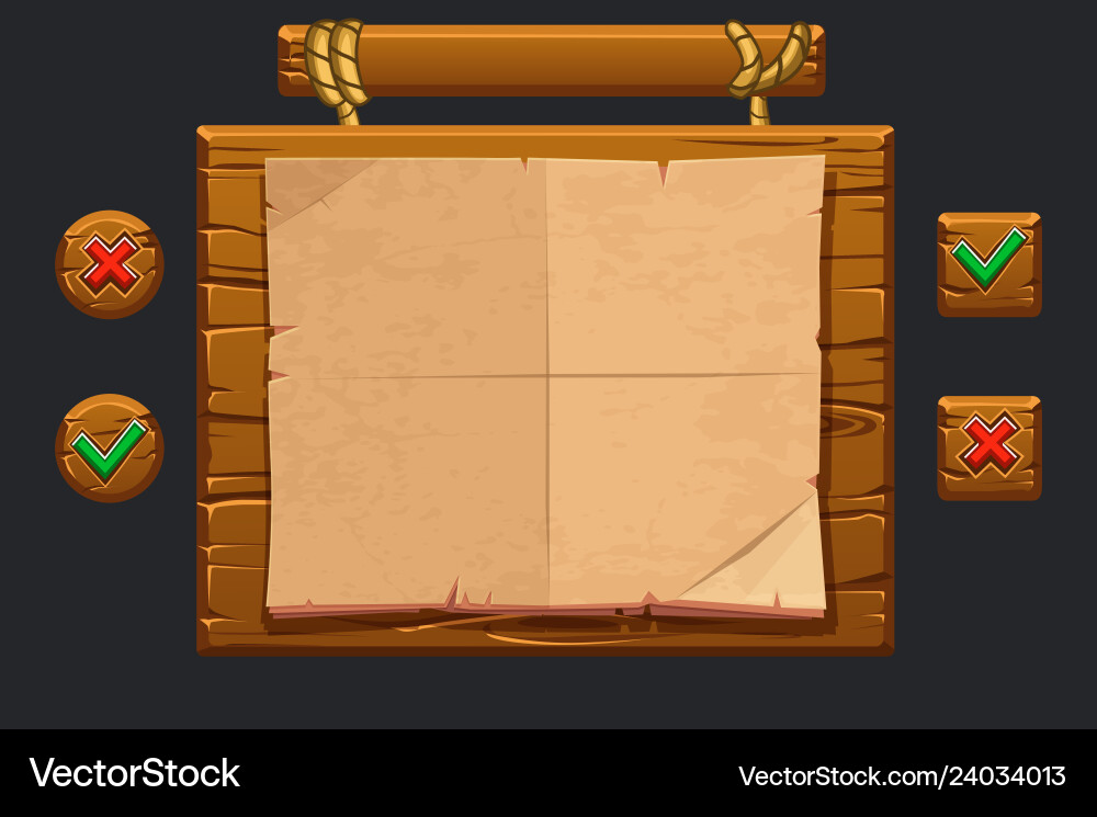 Wooden Game UI Kit - Menu Template vector image