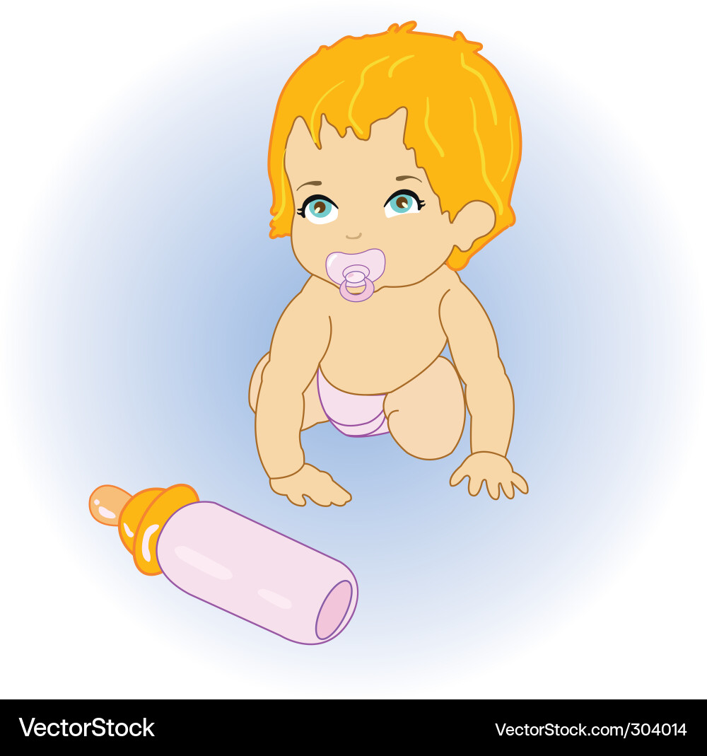 Adorable Baby with Milk Bottle Vector Image