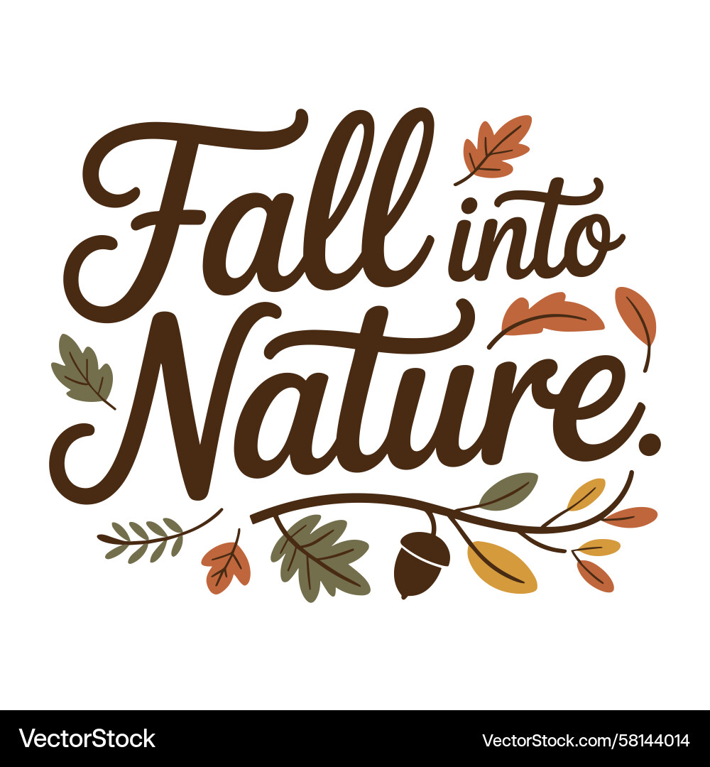 Autumn Script with Leaves & Acorn Vector Image
