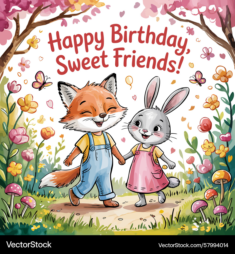 Foxes and Rabbit in Forest Vector Image