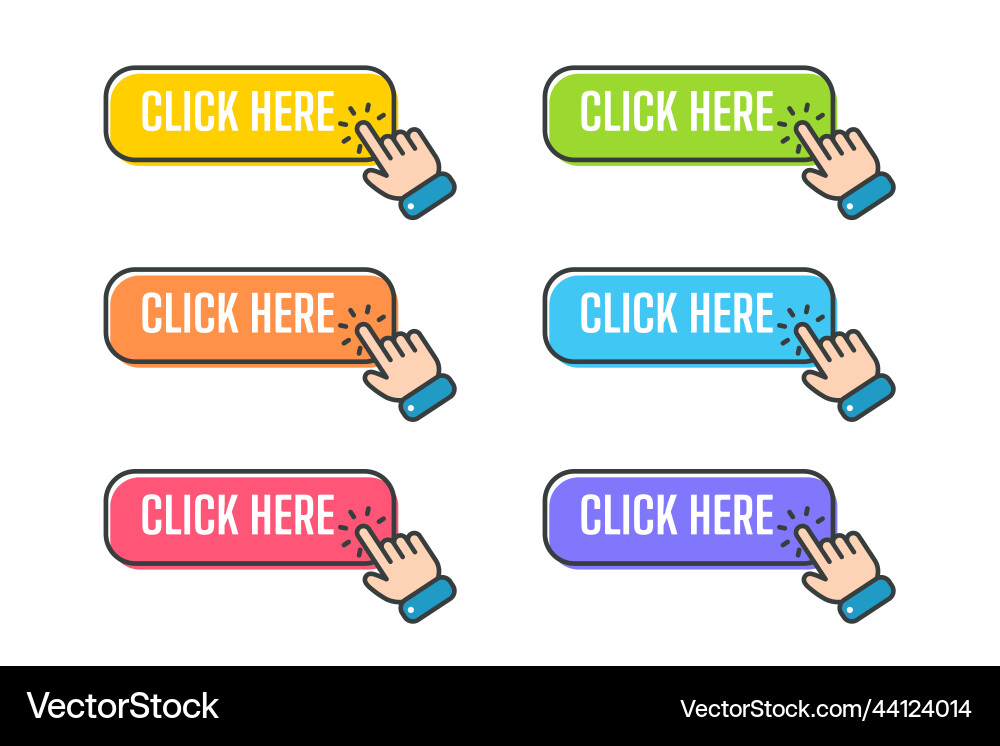Hand cursor icon with blue click button Hand cursor icon with blue click button vector image