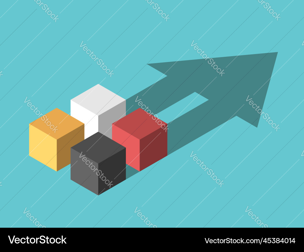 Isometric different cubes with common arrow vector image