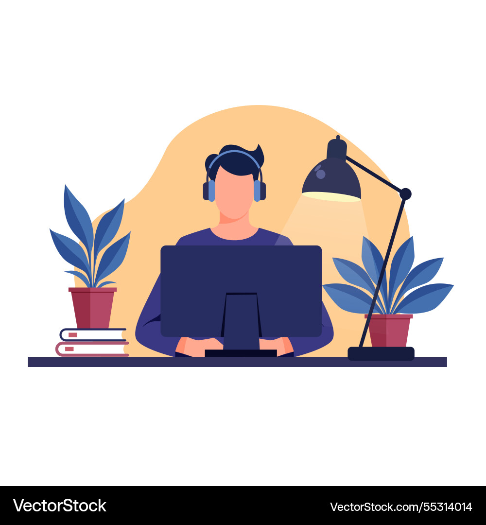 Man working on computer Vector Image