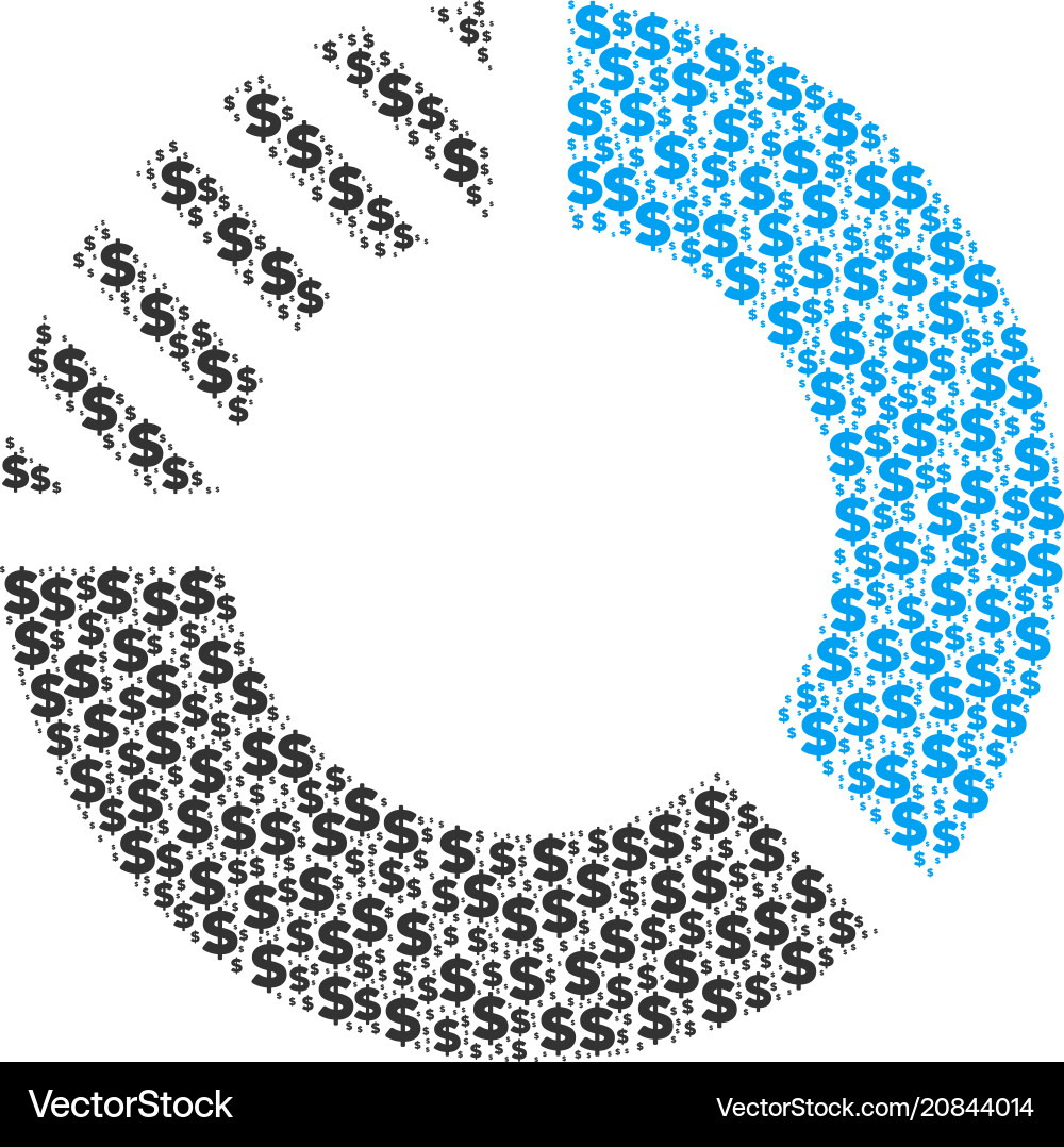 Pie chart composition of dollar and dots Pie chart composition of dollar and dots Vector Image