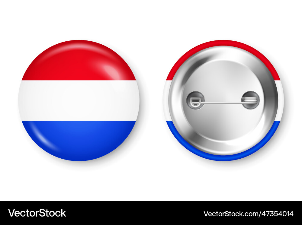 Realistic button badge with printed dutch flag Realistic button badge with printed dutch flag vector image