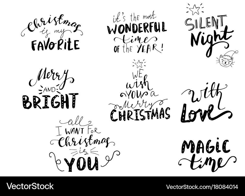Set of christmas lettering handwritten vector image