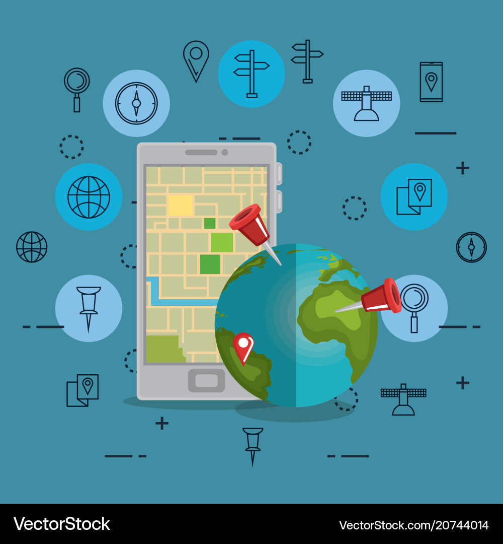 Smartphone with gps navigation app Smartphone with gps navigation app Vector Image