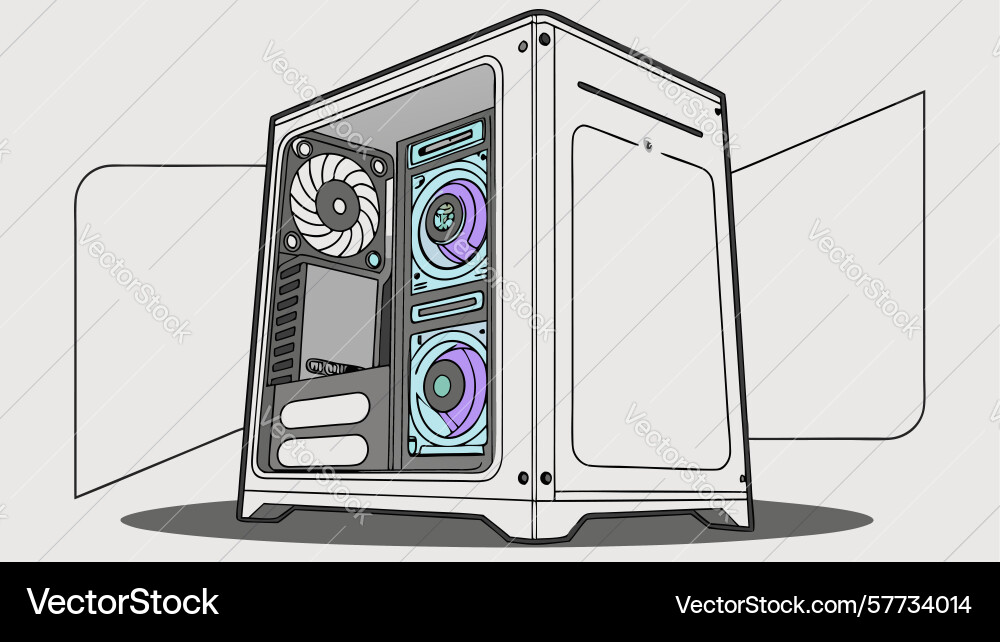 Transparent computer tower highlighting internal vector image