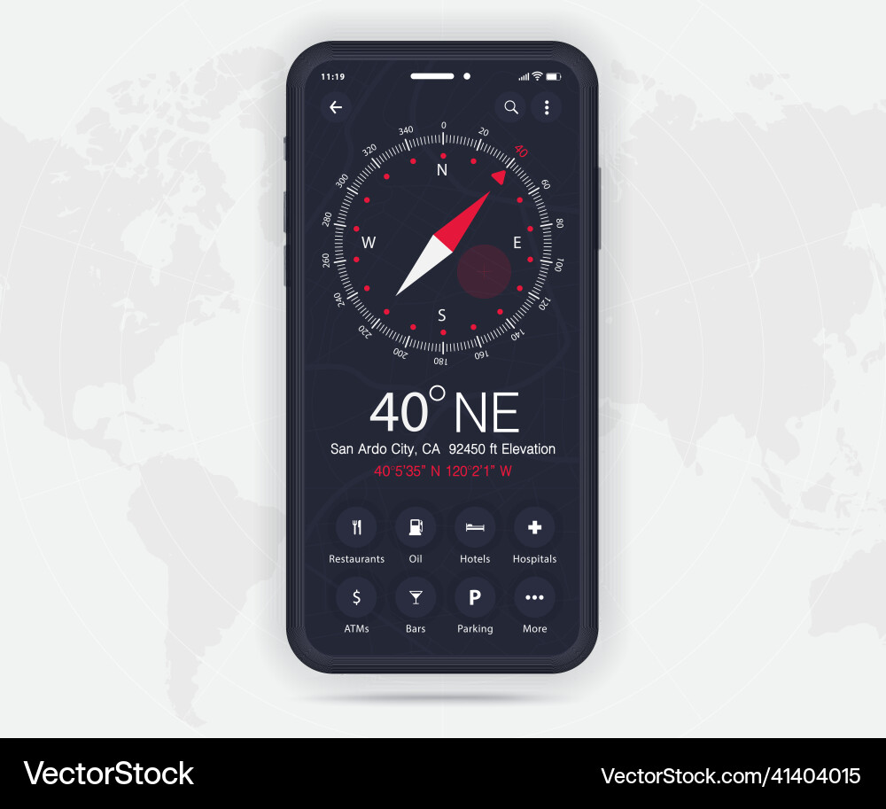 Compass app ui ux gui concept map gps Compass app ui ux gui concept map gps vector image