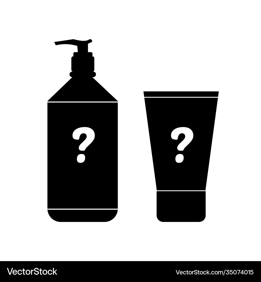 Cosmetics product bottles with question mark Vector Image