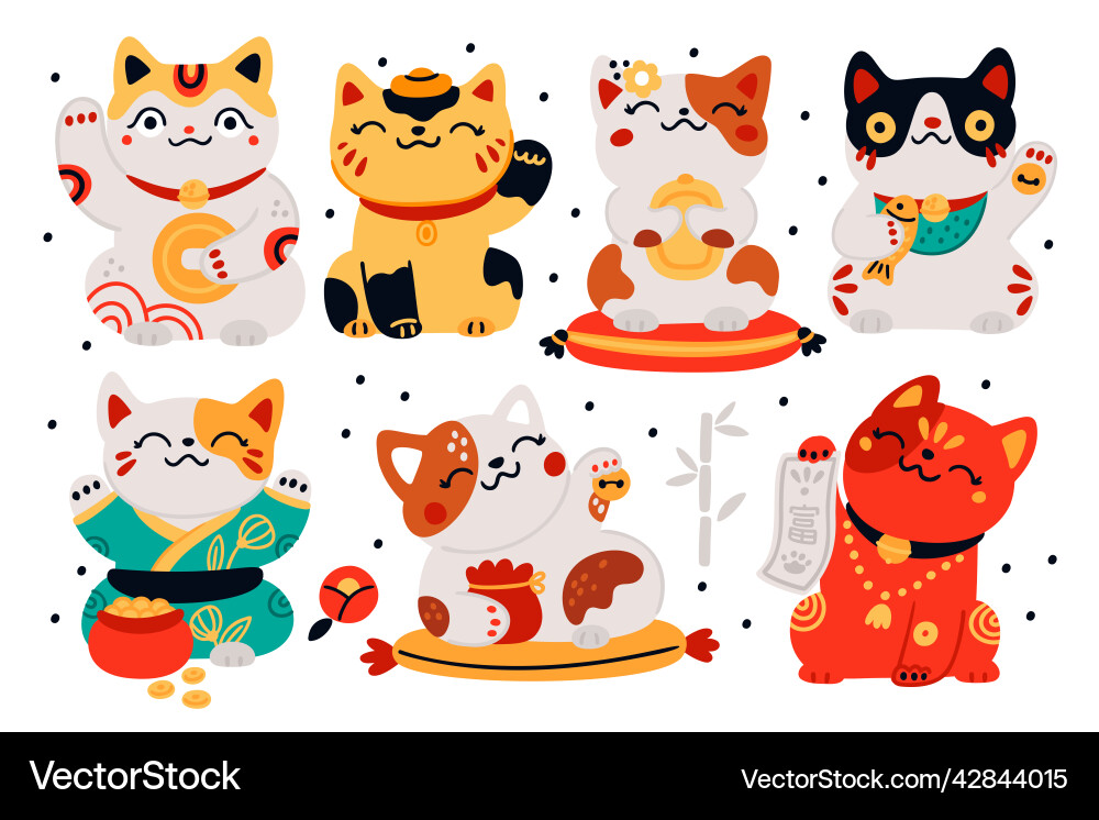Japanese maneki neko cats asian good luck symbols Japanese maneki neko cats asian good luck symbols vector image
