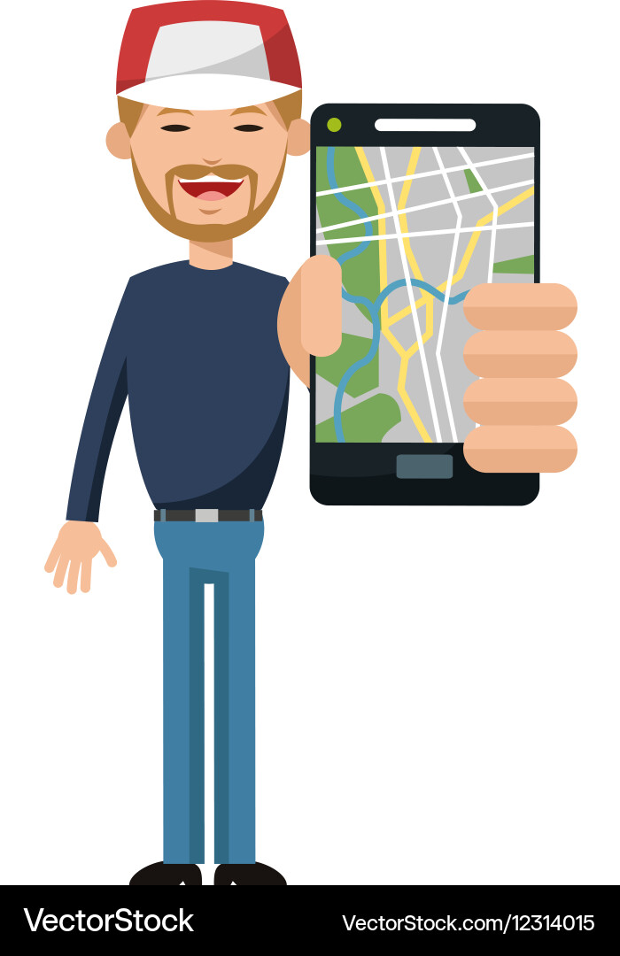 Man and smartphone with gps app design Vector Image