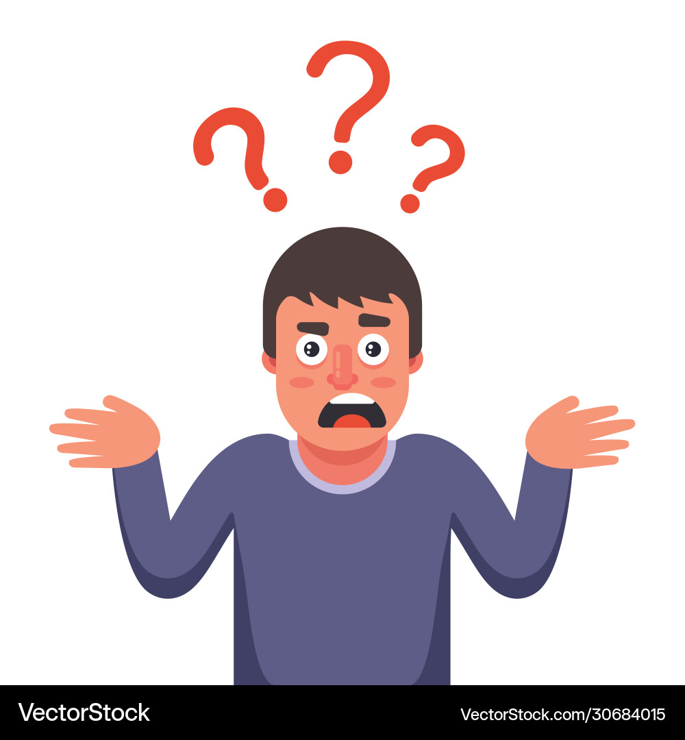 Man is surprised and does not know answer vector image