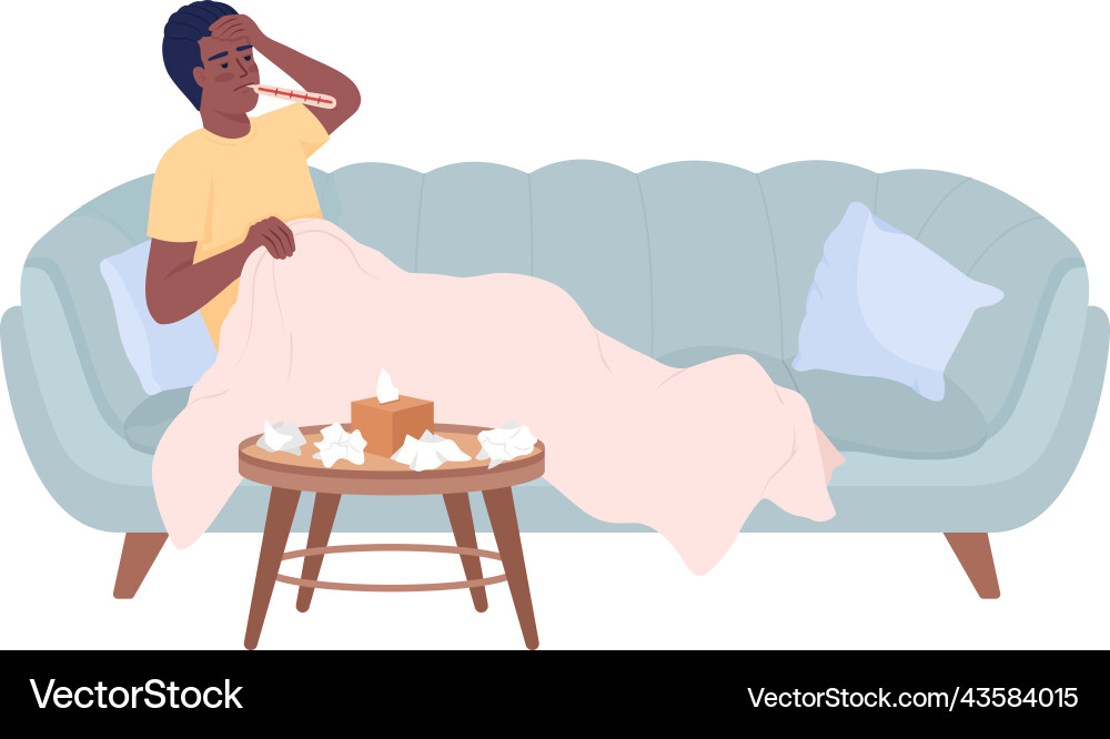Man with Fever Resting on Sofa Vector Image