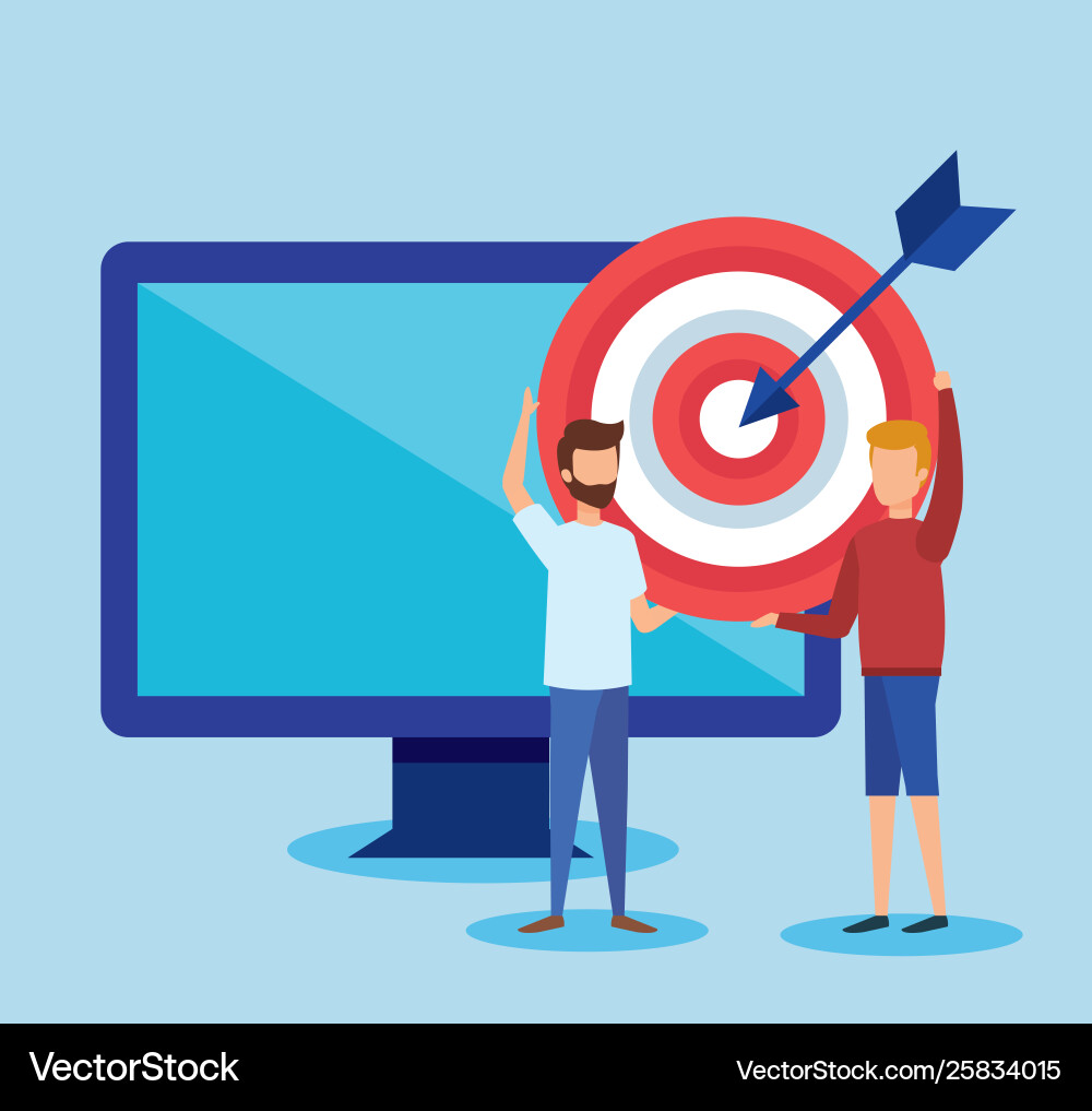 Mini people with computer and target Mini people with computer and target vector image