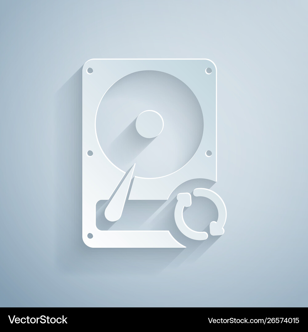 Paper cut hard disk drive hdd sync refresh icon Paper cut hard disk drive hdd sync refresh icon vector image