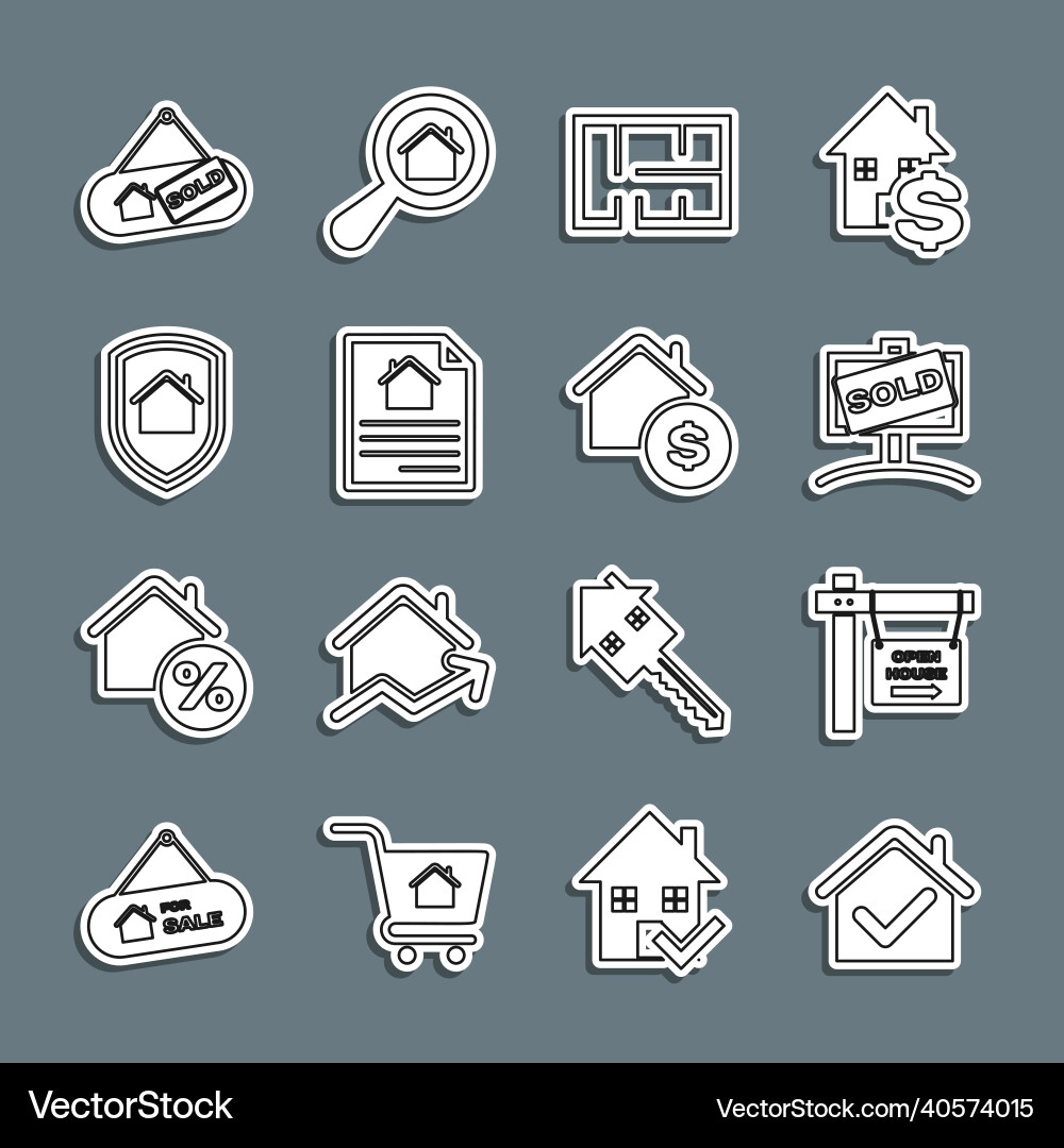 Set line house with check mark hanging sign open Set line house with check mark hanging sign open vector image