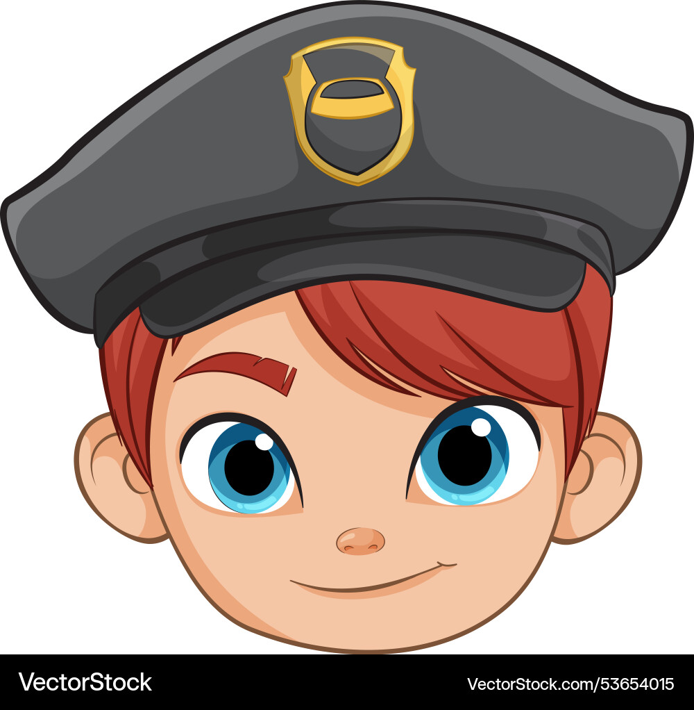 Smiling cartoon police officer with blue eyes Smiling cartoon police officer with blue eyes Vector Image