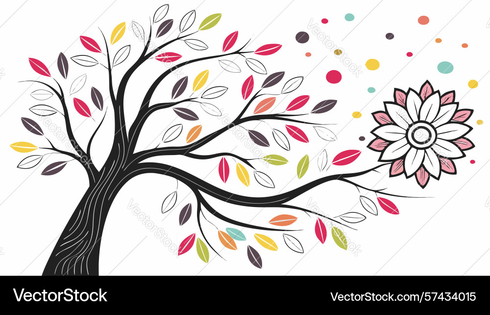 Stylized tree with multiple blooms and colorful Vector Image