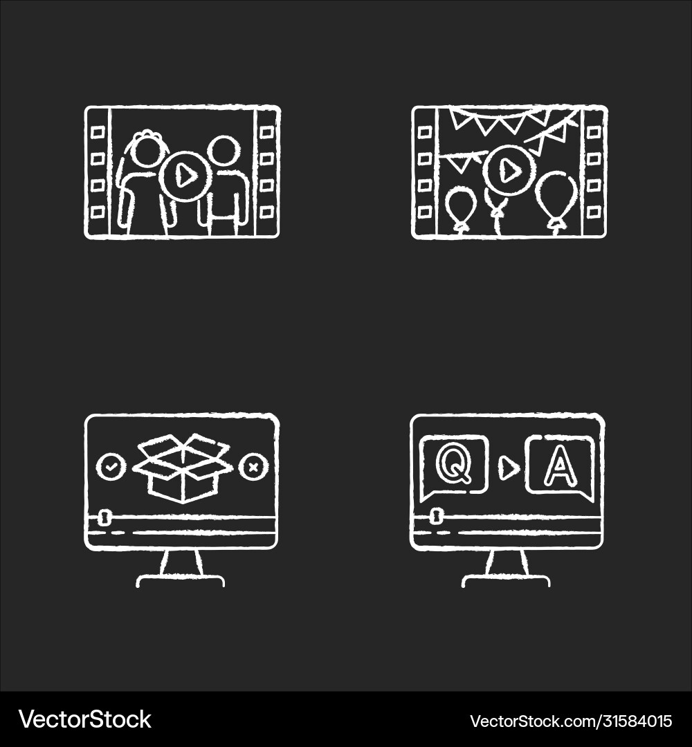 Videoinhalt Kreide weiße Icons auf schwarz gesetzt Videoinhalt Kreide weiße Icons auf schwarz gesetzt vektorbild