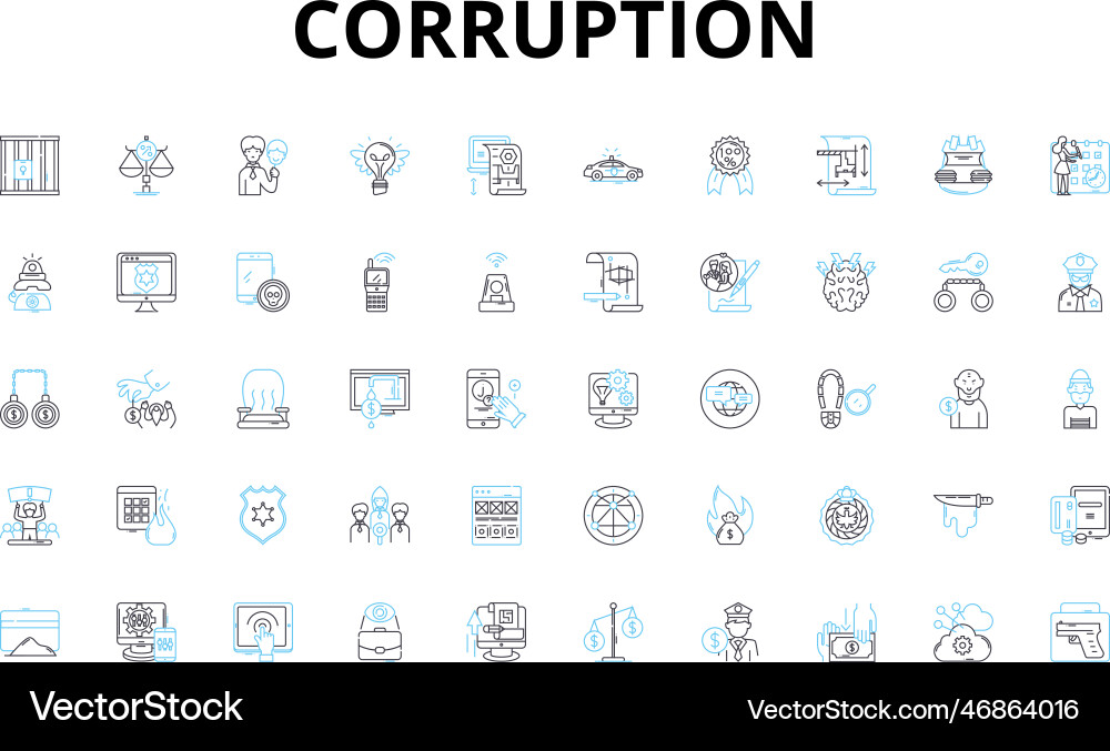 Corruption linear icons set bribery extortion Corruption linear icons set bribery extortion Vector Image