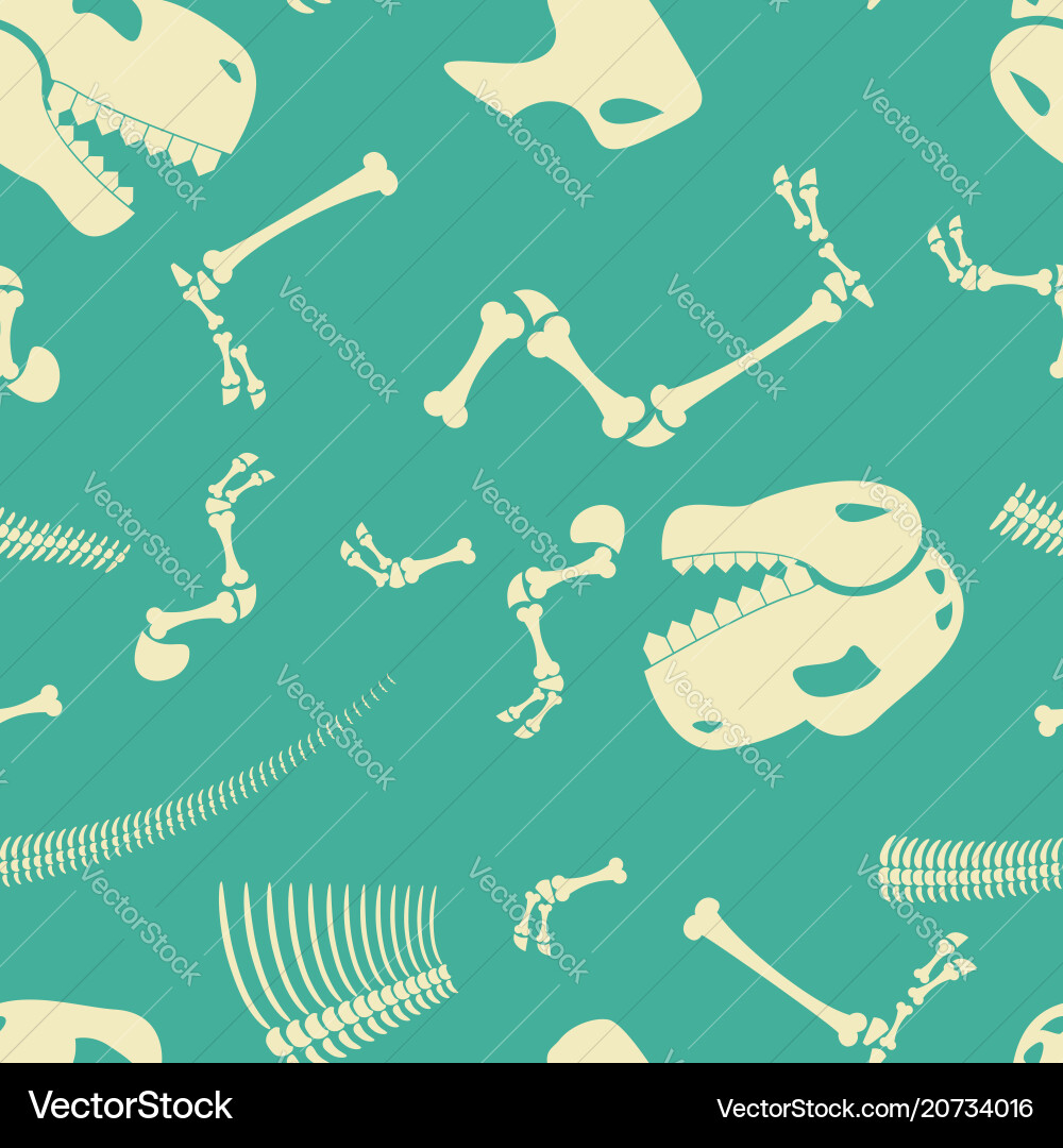 Dinosaur Skeleton Pattern - Bones & Teeth Vector Image